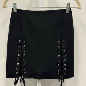 Y2K Tobi Lace Up Stretch Mini Pencil Skirt Black XS